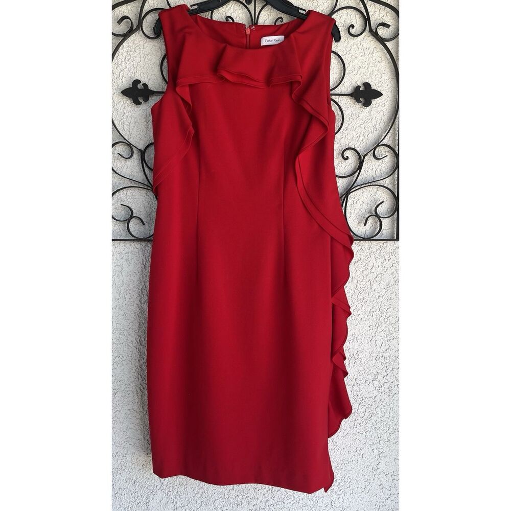 Calvin Klein Ruffled Sheath Dress - Size 4 - Red